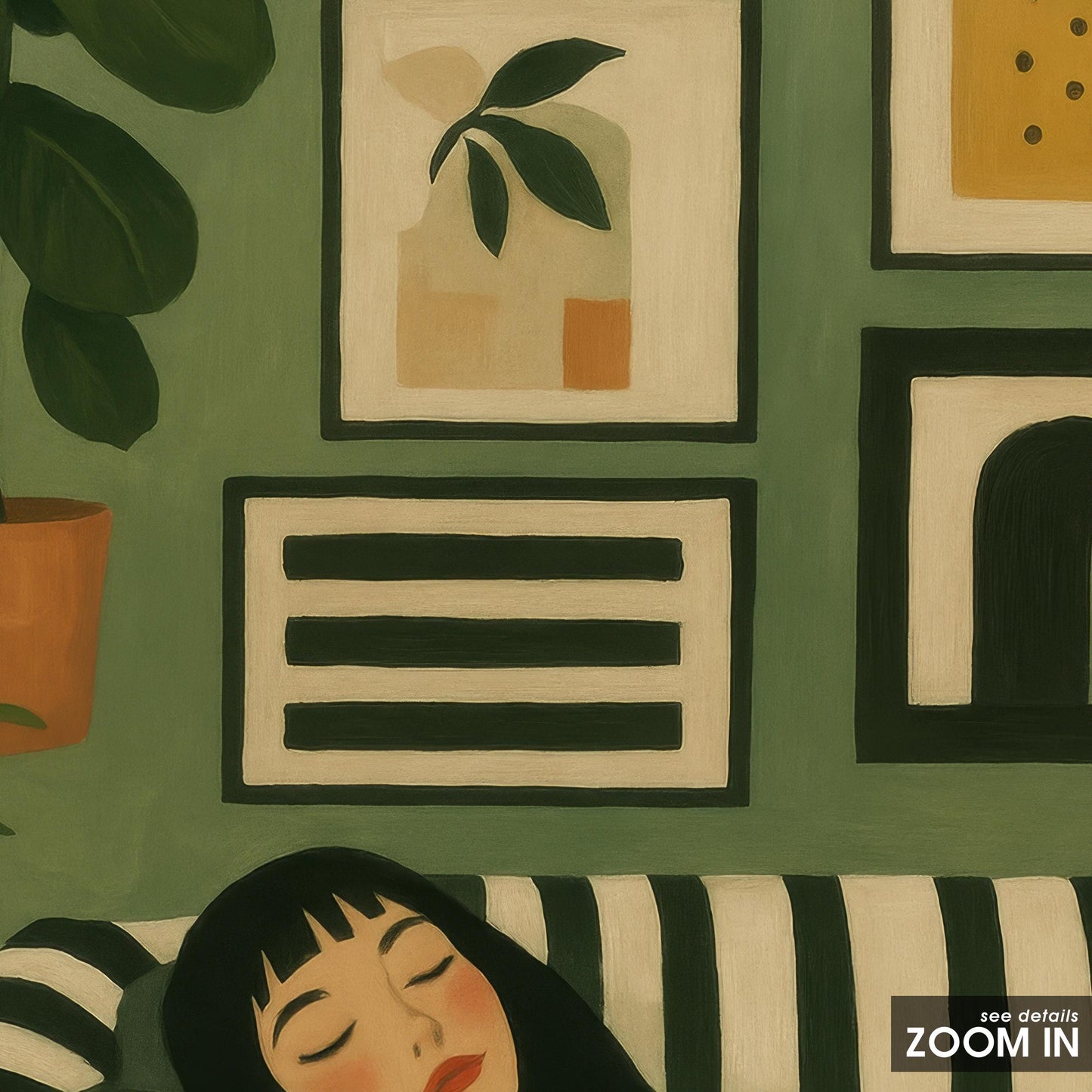 Cozy Girl Poster – Modern Wall Art With Green Home Decor & Chill Vibe Illustration