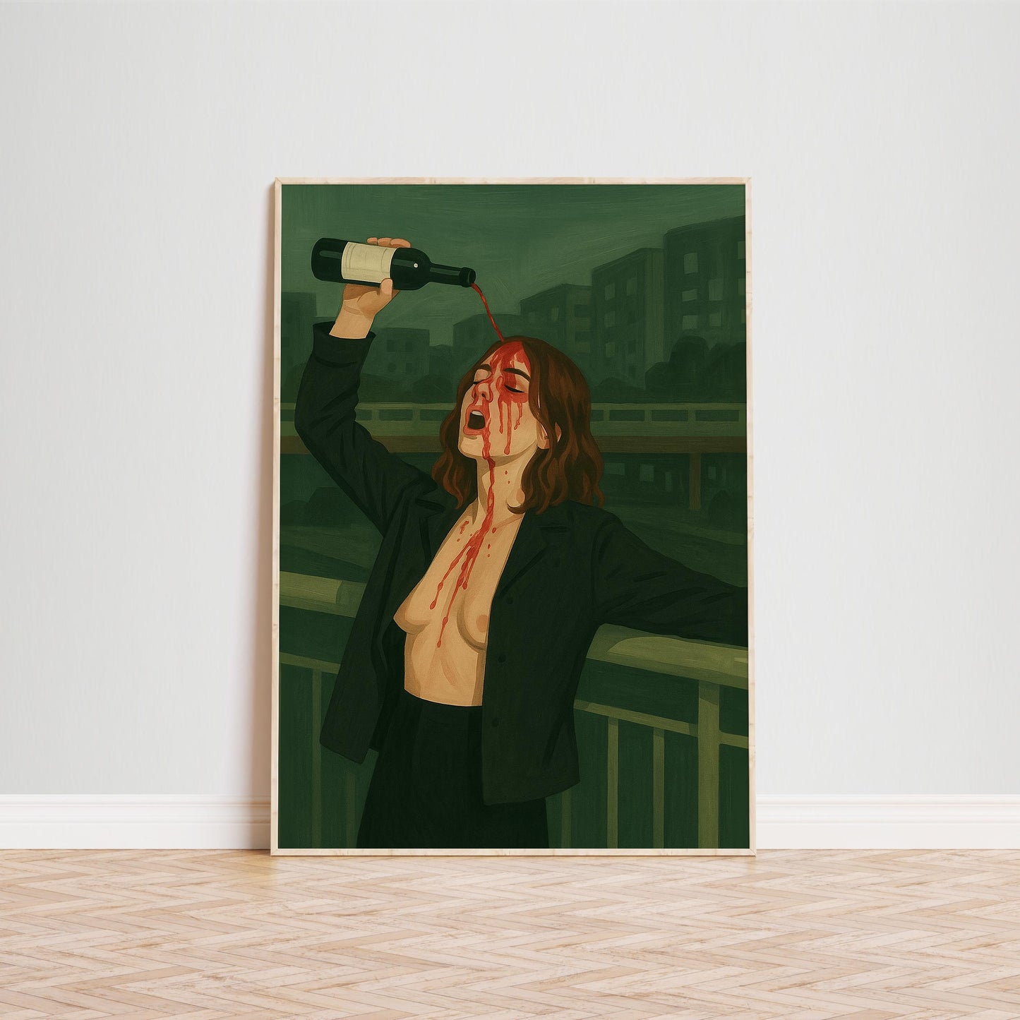 Dark Wine Poster – Bold Feminine Expression Art | Surreal Wine Wall Decor
