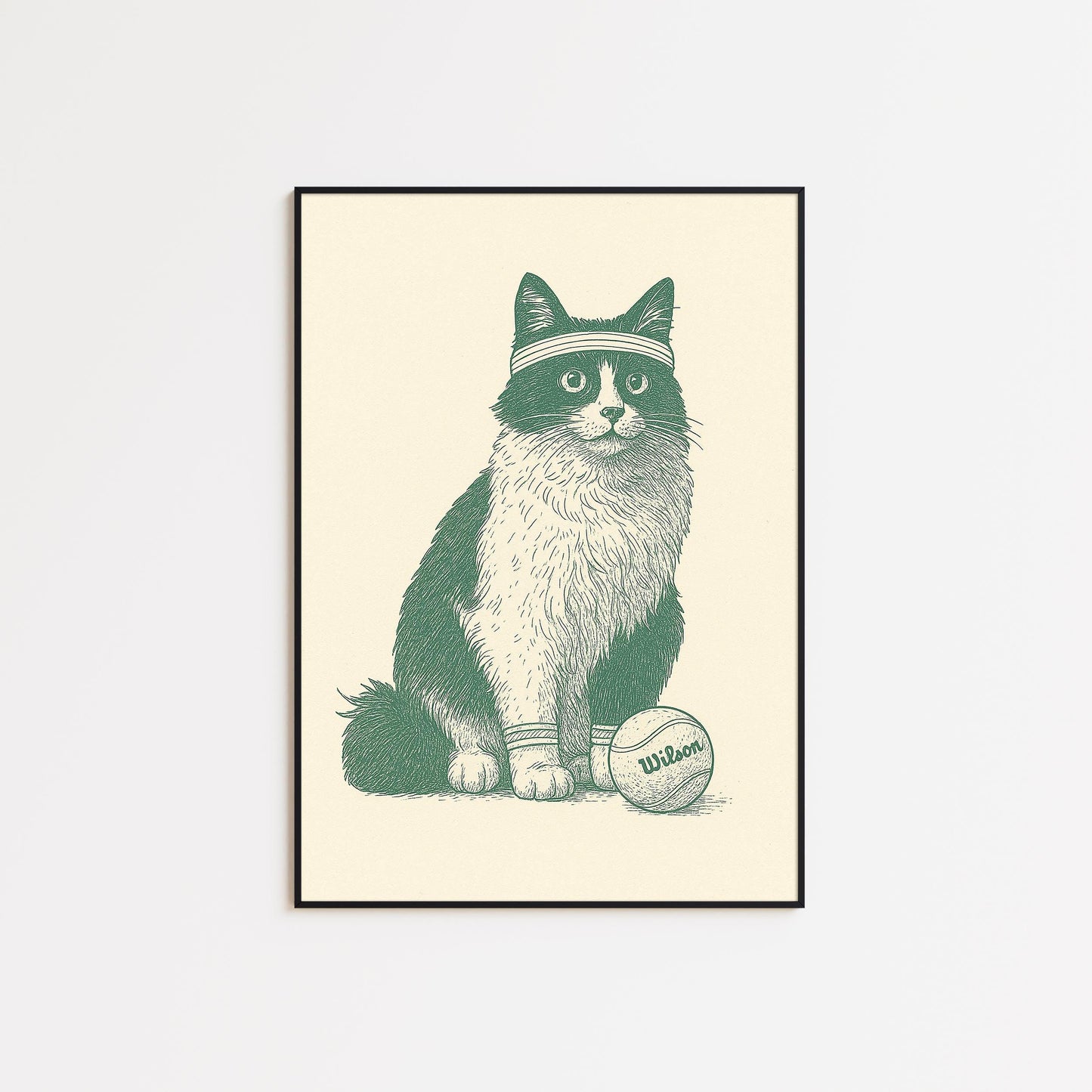 Tennis Cat Poster – Funny Vintage Animal Illustration, Sports Lover Wall Art