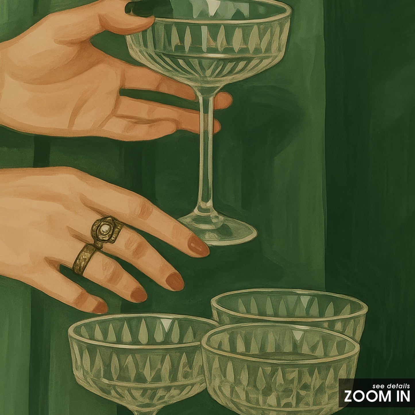 Champagne Glass Poster – Feminine Bar Art with Moët Bottle | Luxe Party Print