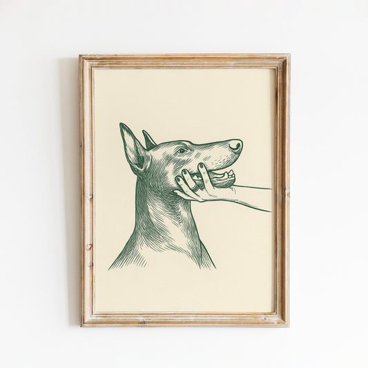 Minimal Dog Line Art – Vintage Green Pet Poster, Calm Wall Decor