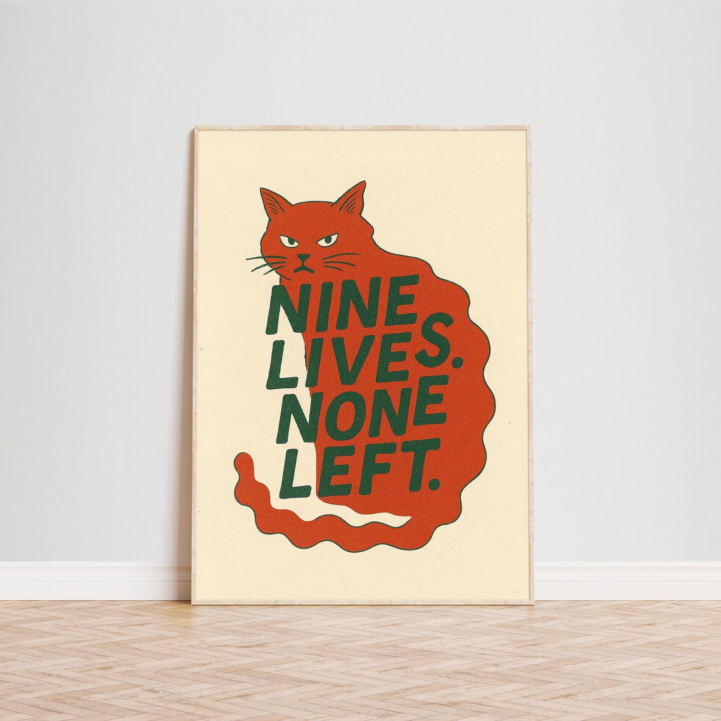 Cat Wall Art – Vintage Red Silhouette With Funny Sarcastic Wall Print
