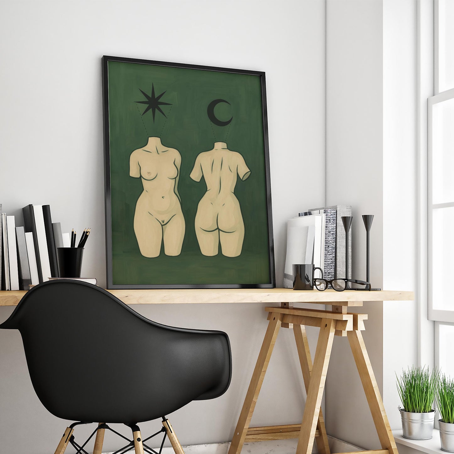Feminine Wall Art – Symbolic Celestial Feminine Print | Green Wall Decor