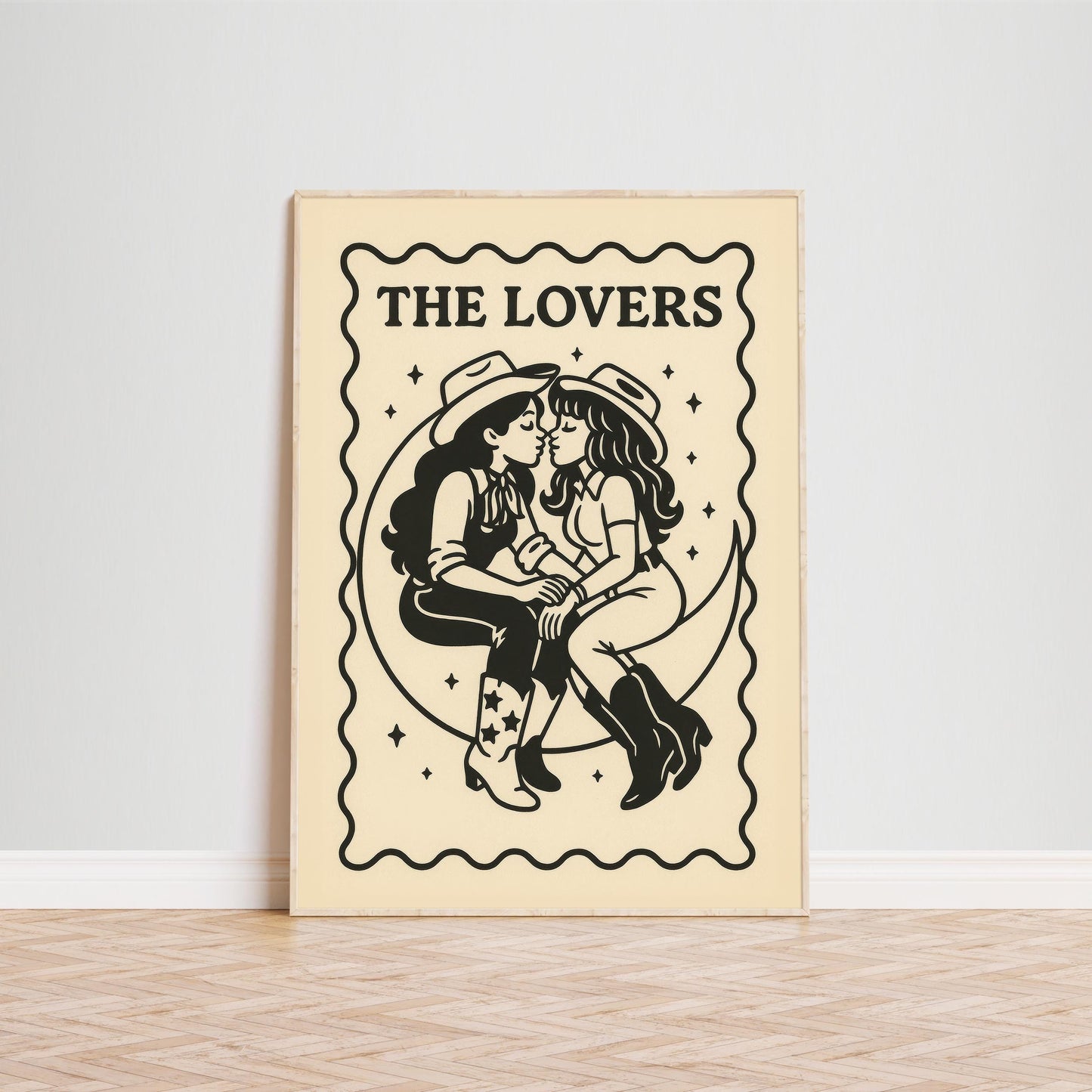 Queer Western Tarot Poster – Cowgirl Lovers Art | Sapphic Tarot Lovers Print