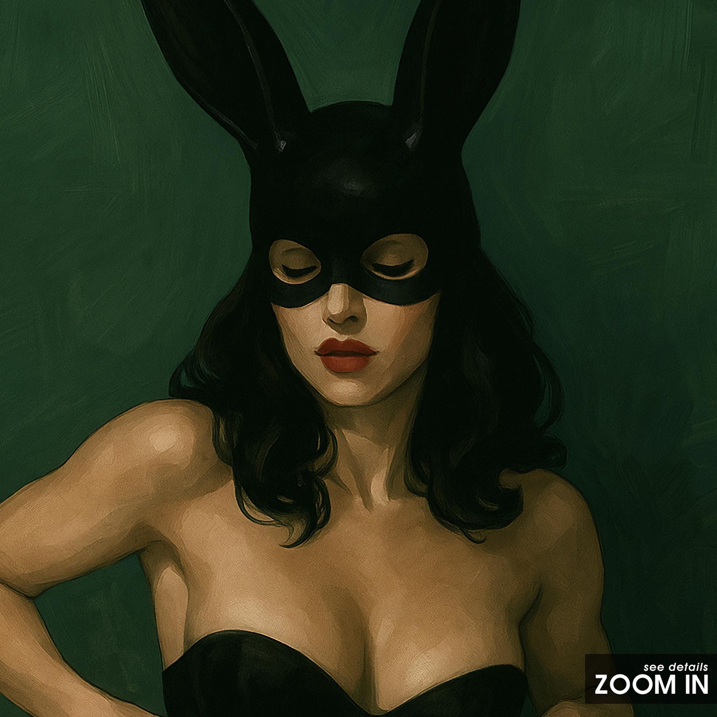 Dark Feminine Wall Art – Mysterious Woman Poster | Green Gouache Painting