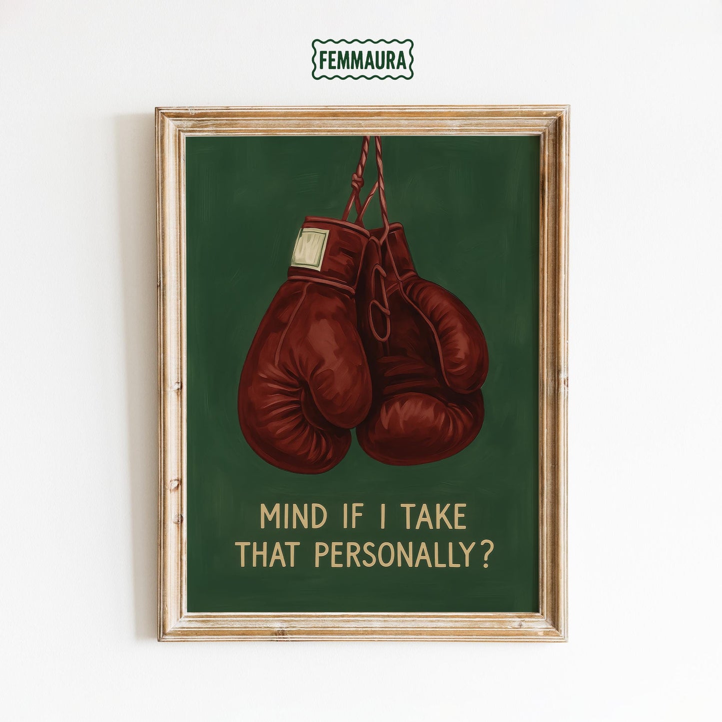 Boxing Gloves Art – Feminist Punch Print | Bold Girl Decor | Dark Green Wall Art
