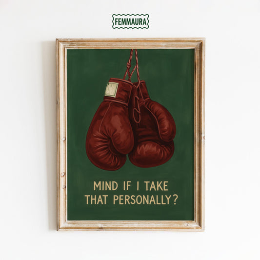 Boxing Gloves Art – Feminist Punch Print | Bold Girl Decor | Dark Green Wall Art