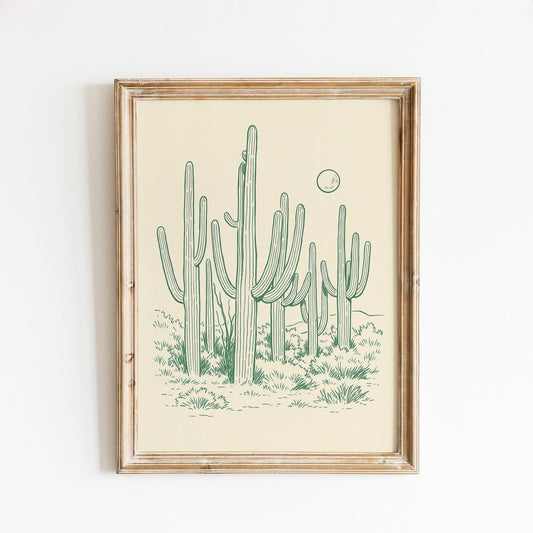 Desert Cactus Poster – Minimal Western Line Art Print, Femmaura Bold Series