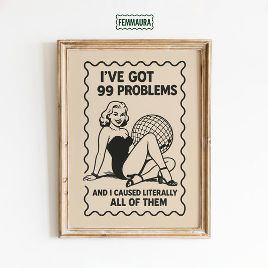 Retro Pin-Up Poster – Chaotic Femme Decor | Funny Quote Print Wall Art