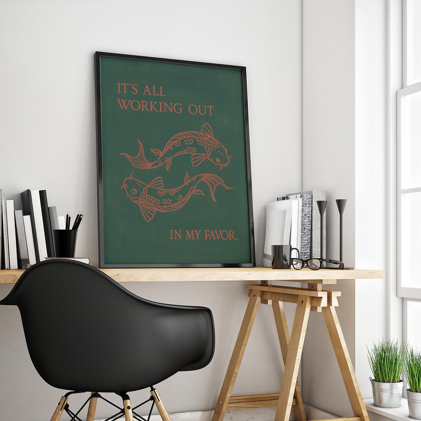 Positive Affirmation Wall Art – Koi Fish Motivational Print for Meditation Room