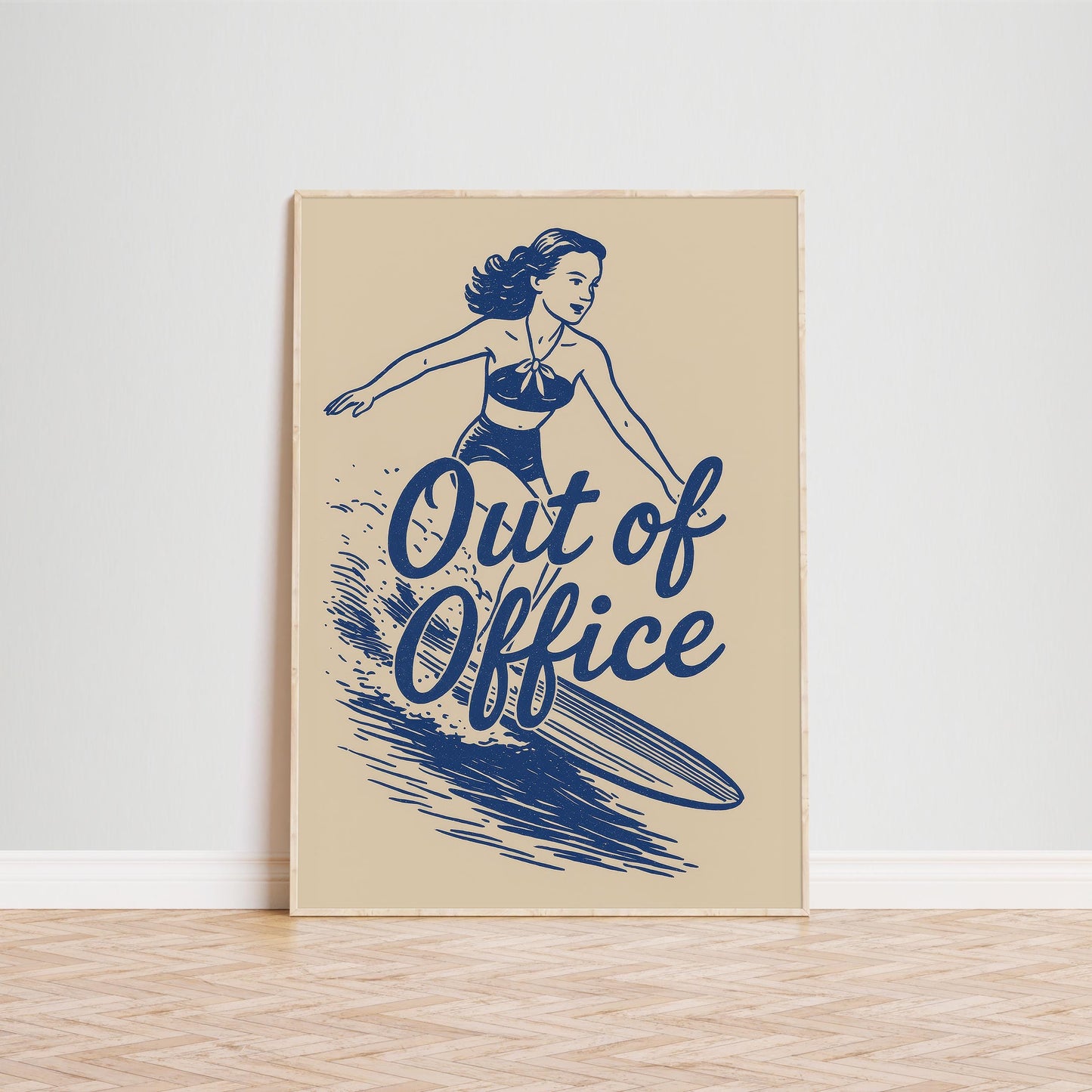 Out of Office Poster – Retro Surfer Cowgirl Wall Art Print