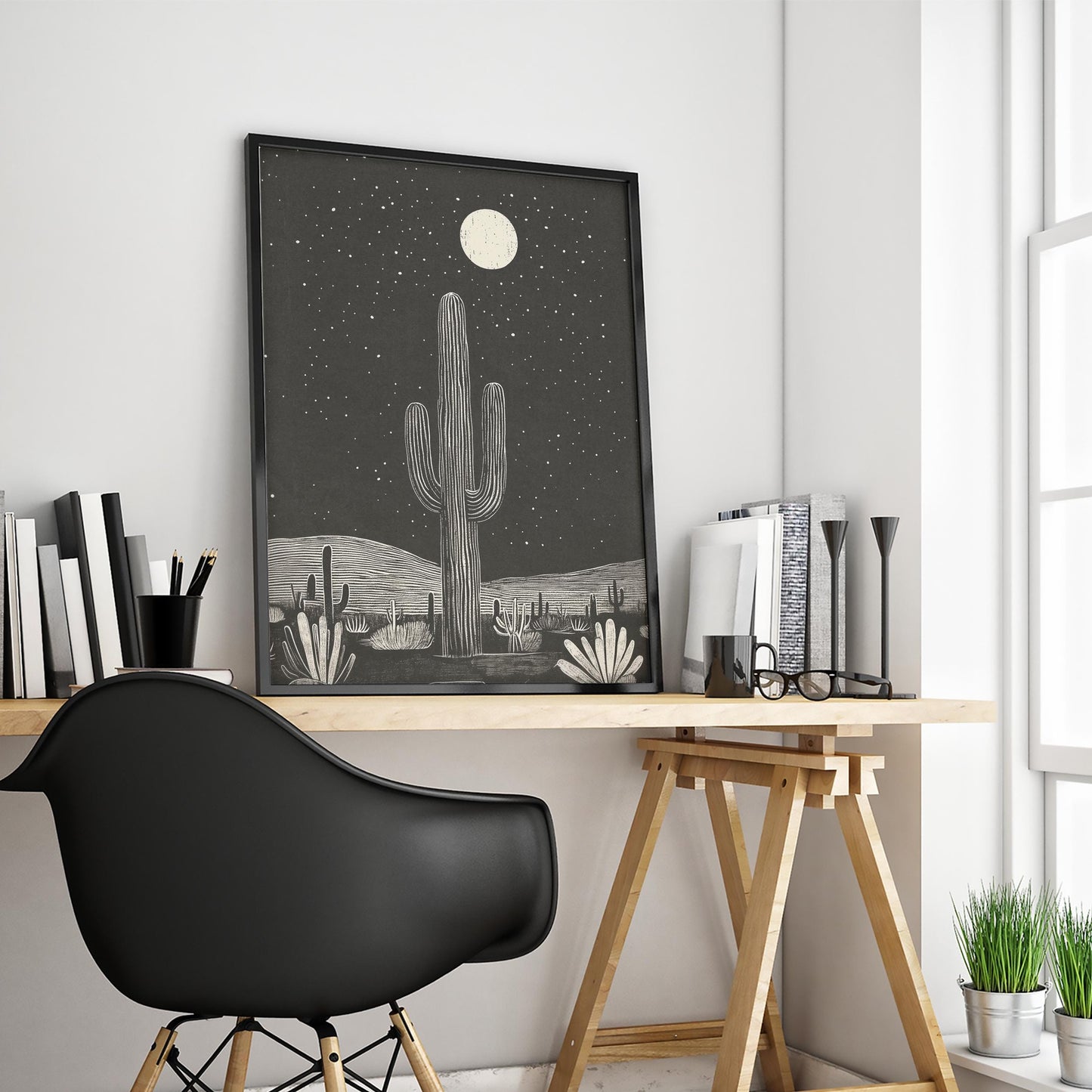 Desert Night Sky Print – Western Cactus Wall Art