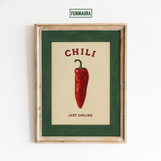 Vintage Kitchen Poster – Retro Wall Art Featuring Chili Pepper Print