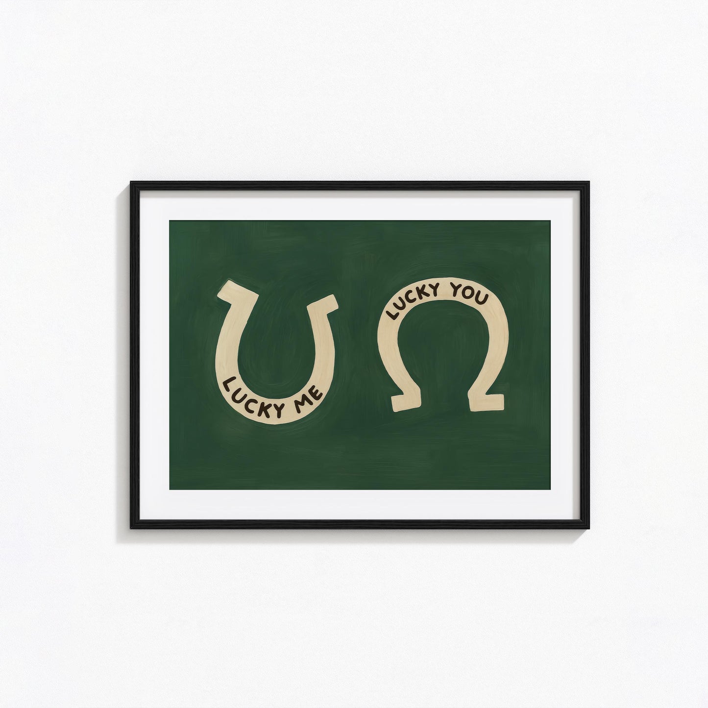 Lucky Horseshoe Wall Art – Vintage Golden Horseshoe Poster With Dark Green Retro Charm