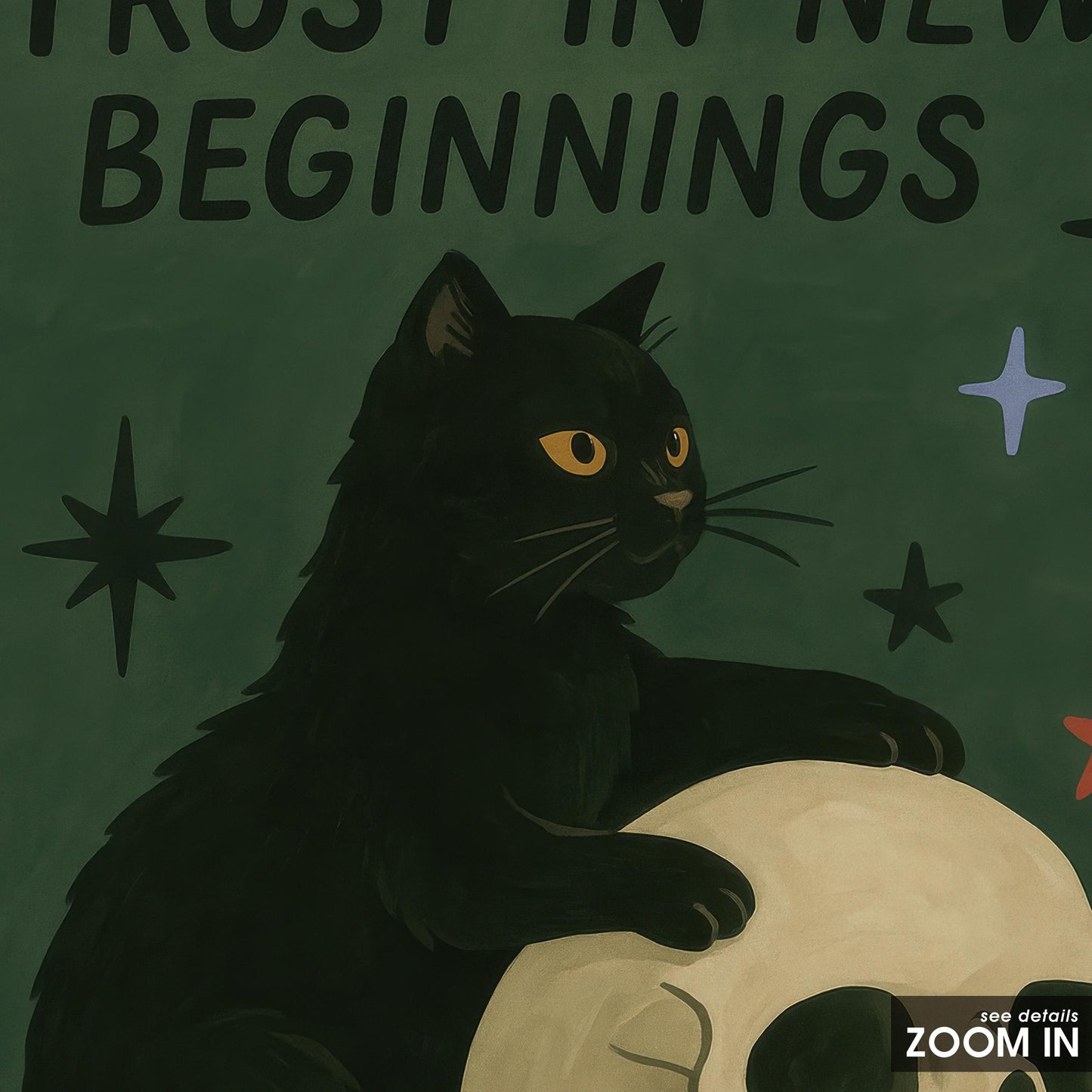 Gothic Wall Art Print – Black Cat Skull Art | Witchy Halloween Decor