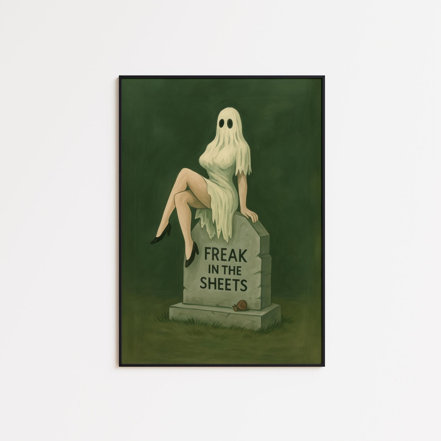 Sexy Halloween Art Print – Freak in the Sheets Ghost Girl Poster with Gothic Humor Decor