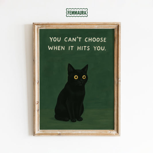 Black Cat Wall Art – Dark Academia Poster With Emotional Quote Print