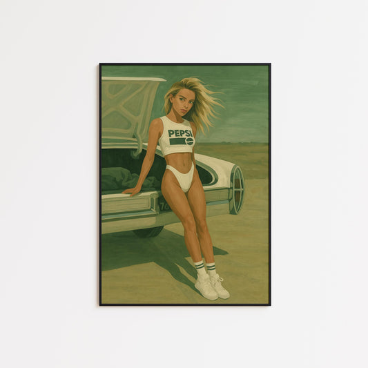 Retro Pepsi Poster – Vintage Wall Art | 70s Retro Print & Desert Car Artwork