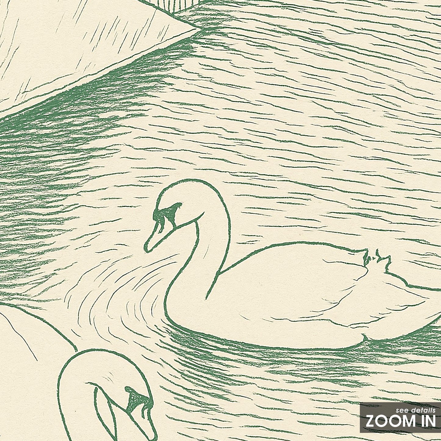 Swan Lake Poster – Minimal Green Line Art of Two Swans