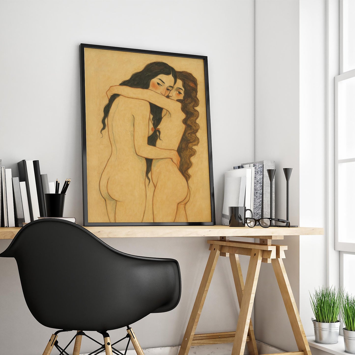 Queer Feminine Nude Art – Sapphic Love Print | Tender Lesbian Intimacy Poster