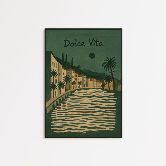 Vintage Italian Poster – Olive Green Mediterranean Wall Art | Coastal Travel Print