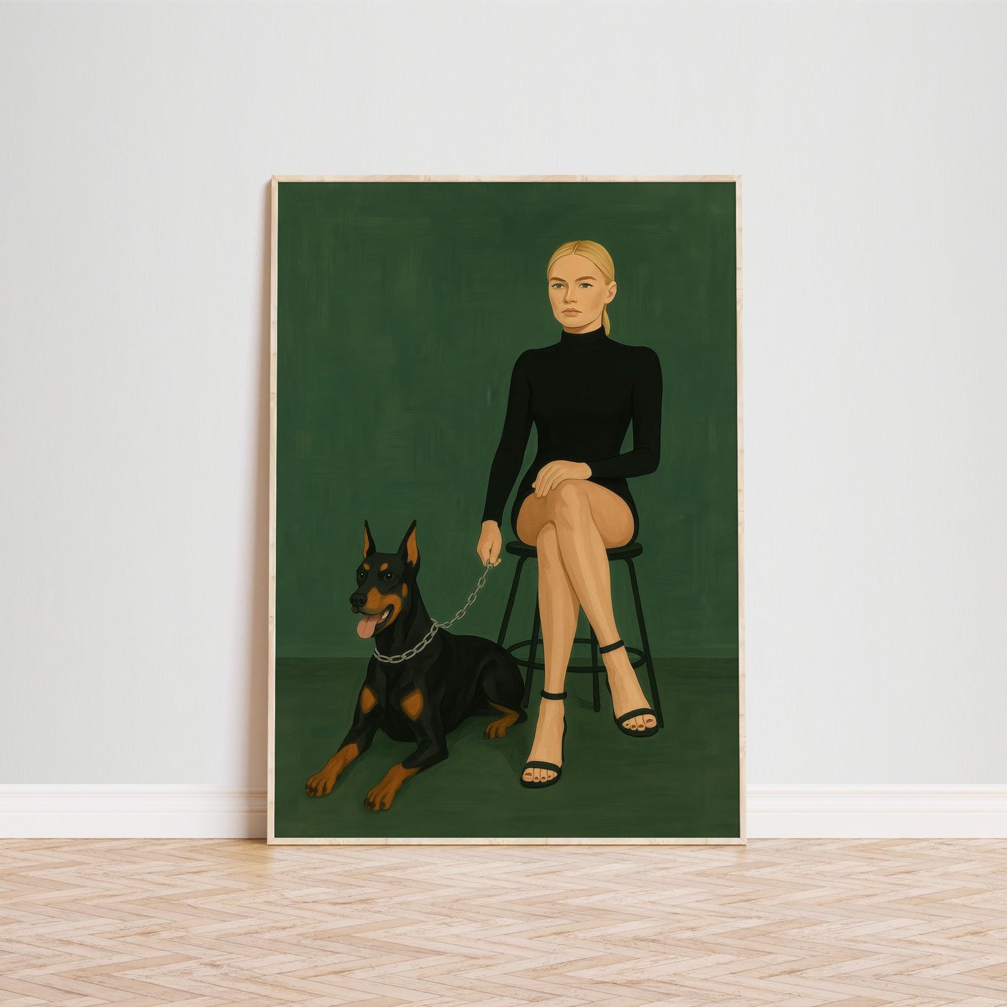 Dark Feminine Power Art – Woman With Doberman Print | Gothic Wall Decor