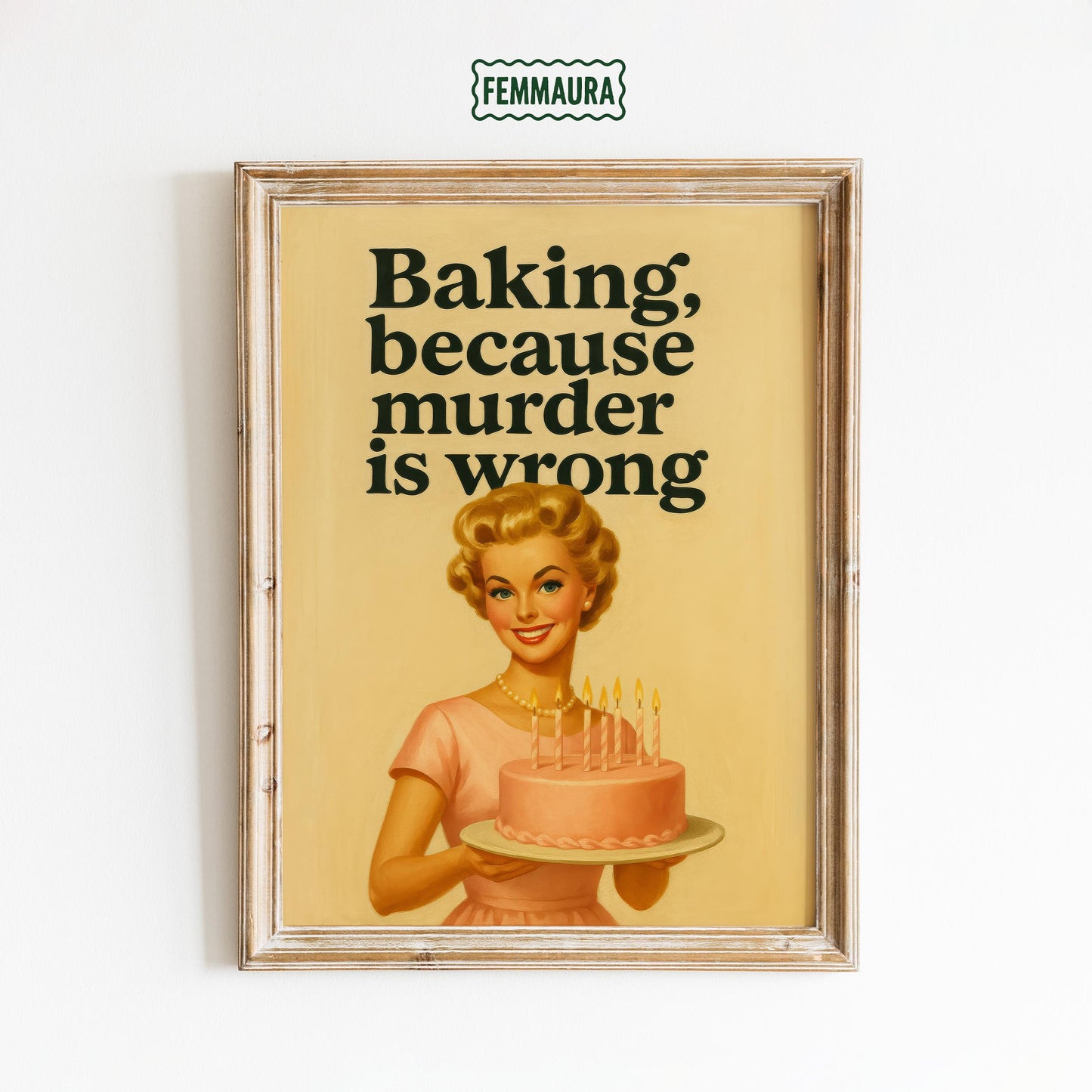 Retro Baking Poster – Funny Kitchen Art | Yellow Vintage Baker Gift Wall Print