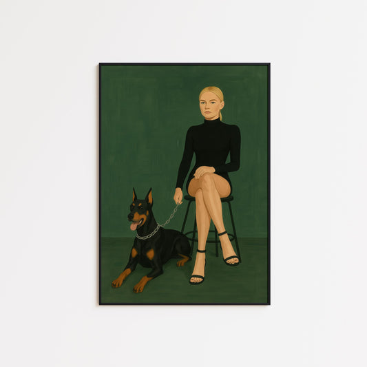 Dark Feminine Power Art – Woman With Doberman Print | Gothic Wall Decor