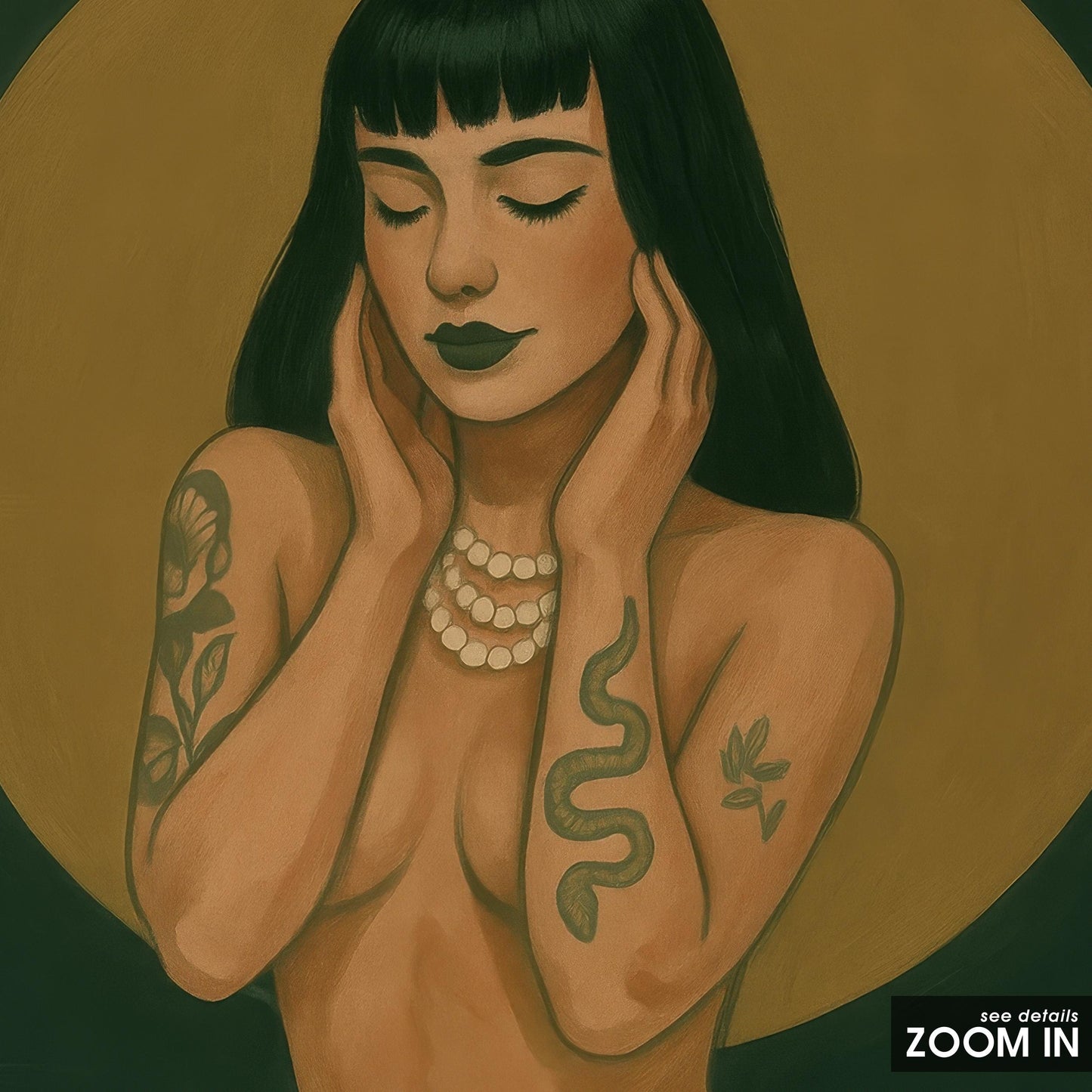 Dark Academia Wall Art – Tattooed Woman Print with Skull Gothic Decor