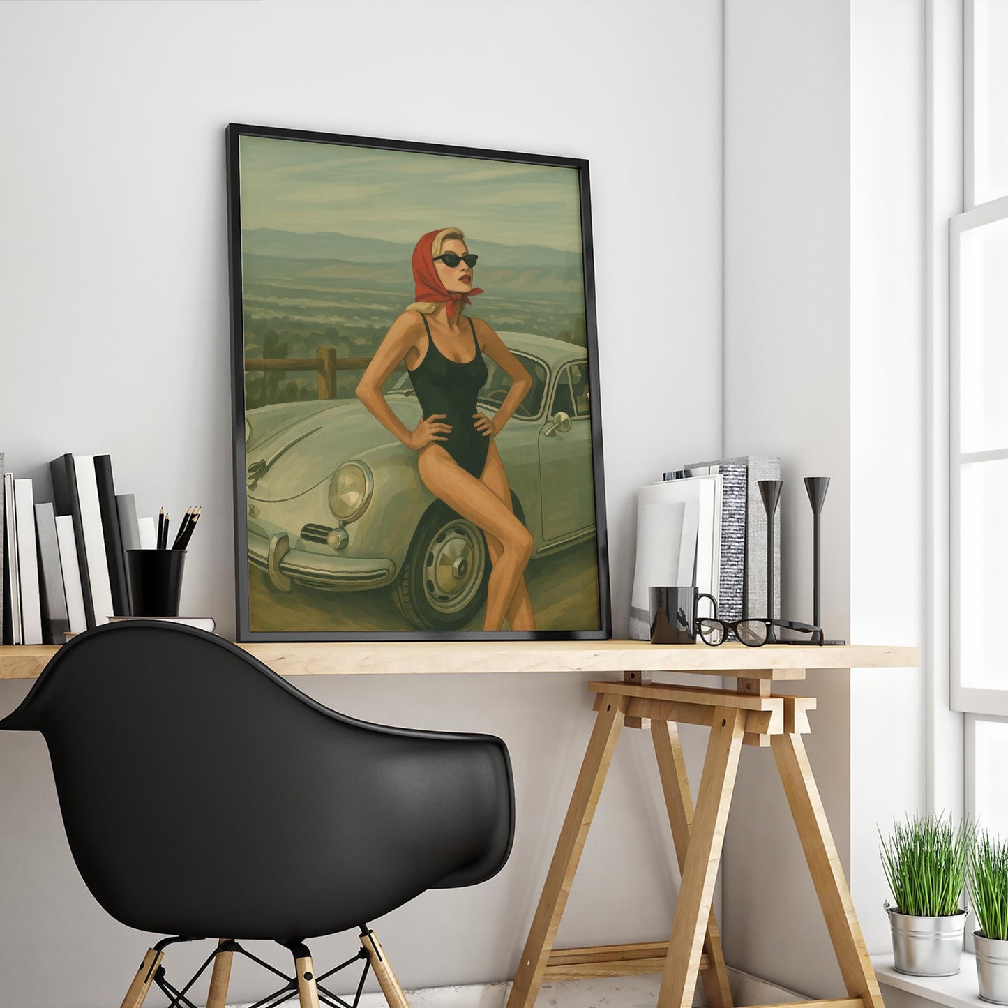 Retro Hollywood Glamour Print – Vintage Car Artwork With Mid Century Chic Style