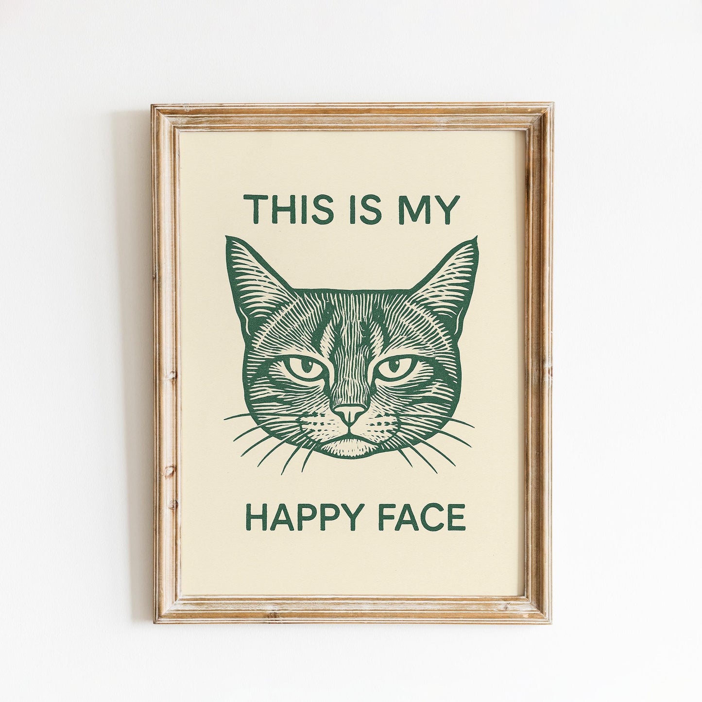 This Is My Happy Face Poster – Funny Cat Wall Art, Minimal Line Drawing Animal Print