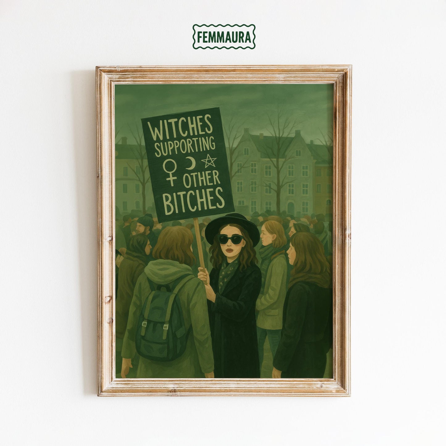Feminist Protest Poster – Bold Witch Wall Art | Green Witchy Home Decor