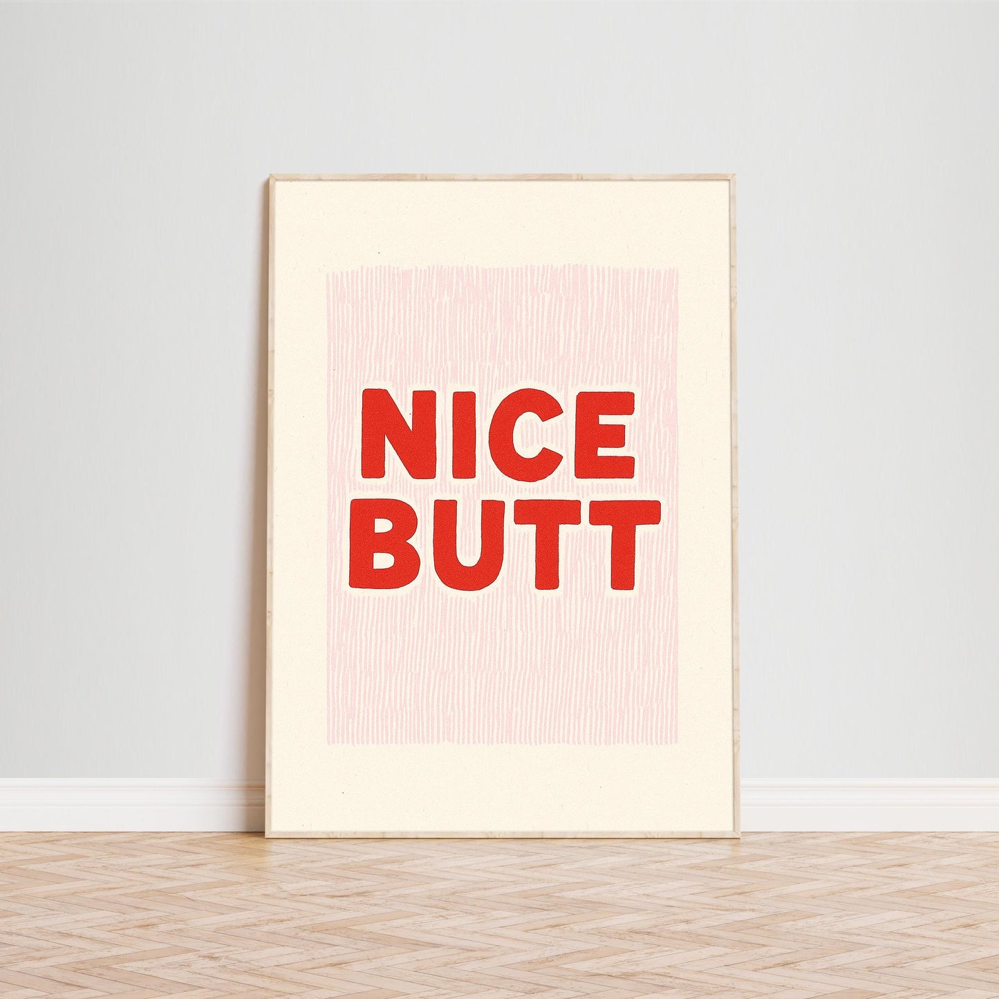 Nice Butt Poster – Funny Bathroom Wall Art in Retro Pink and Red