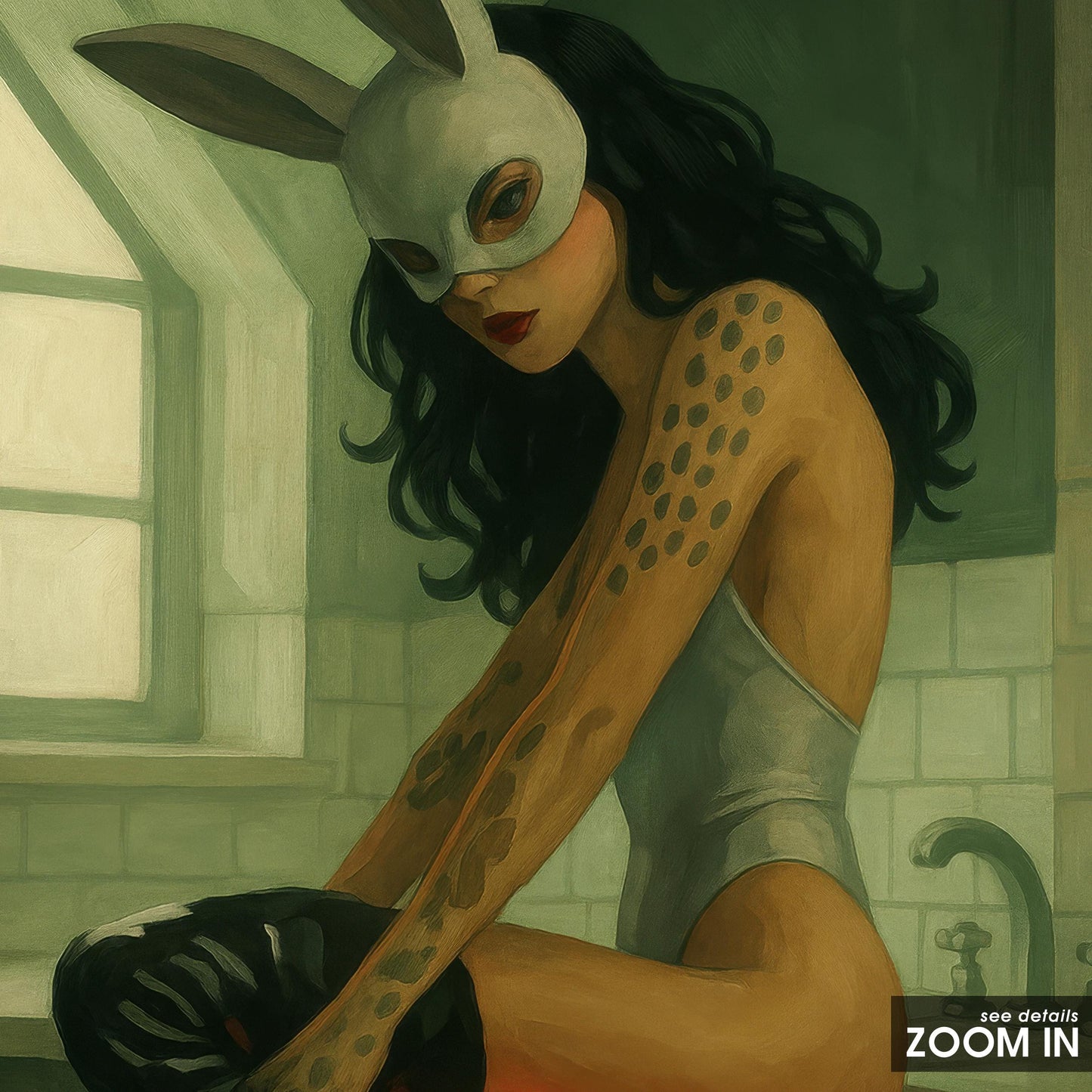 Bunny Mask Art Print – Neon Cross Retro Woman Poster | Edgy Alternative Wall Decor