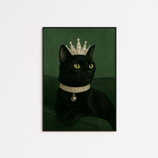 Gothic Black Cat Art | Elegant Feline Portrait with Pearl Collar – Luxury Gothic Decor