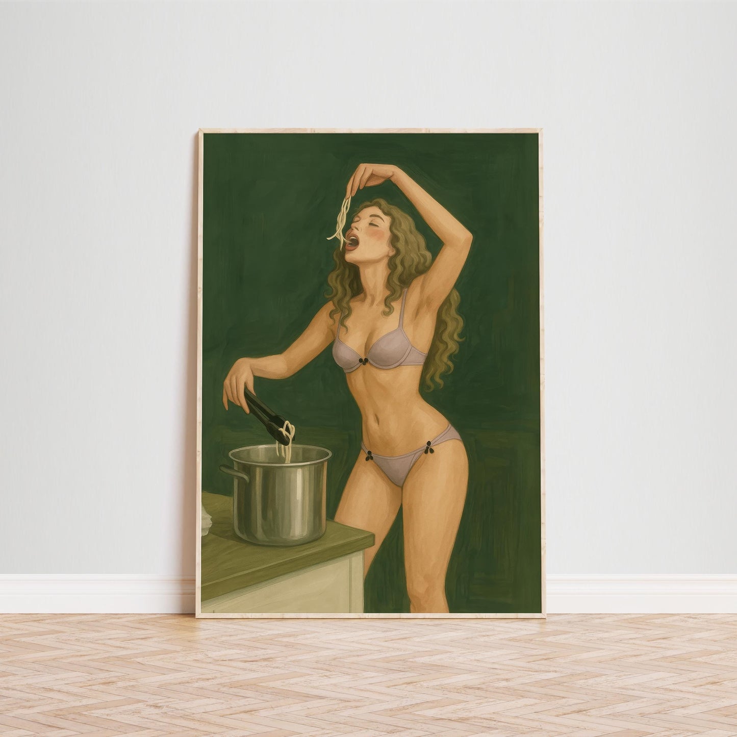 Pasta Lover Art Print – Retro Kitchen Decor | Sensual Cooking Wall Art