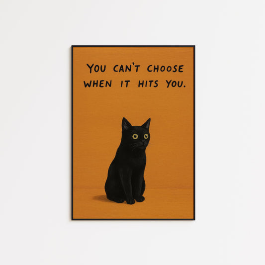 Black Cat Wall Art – Minimalist Emotional Cat Poster with Orange Retro Print
