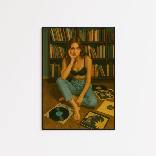 Vintage Vinyl Records Poster – Retro Music Wall Art | Cozy Library Print
