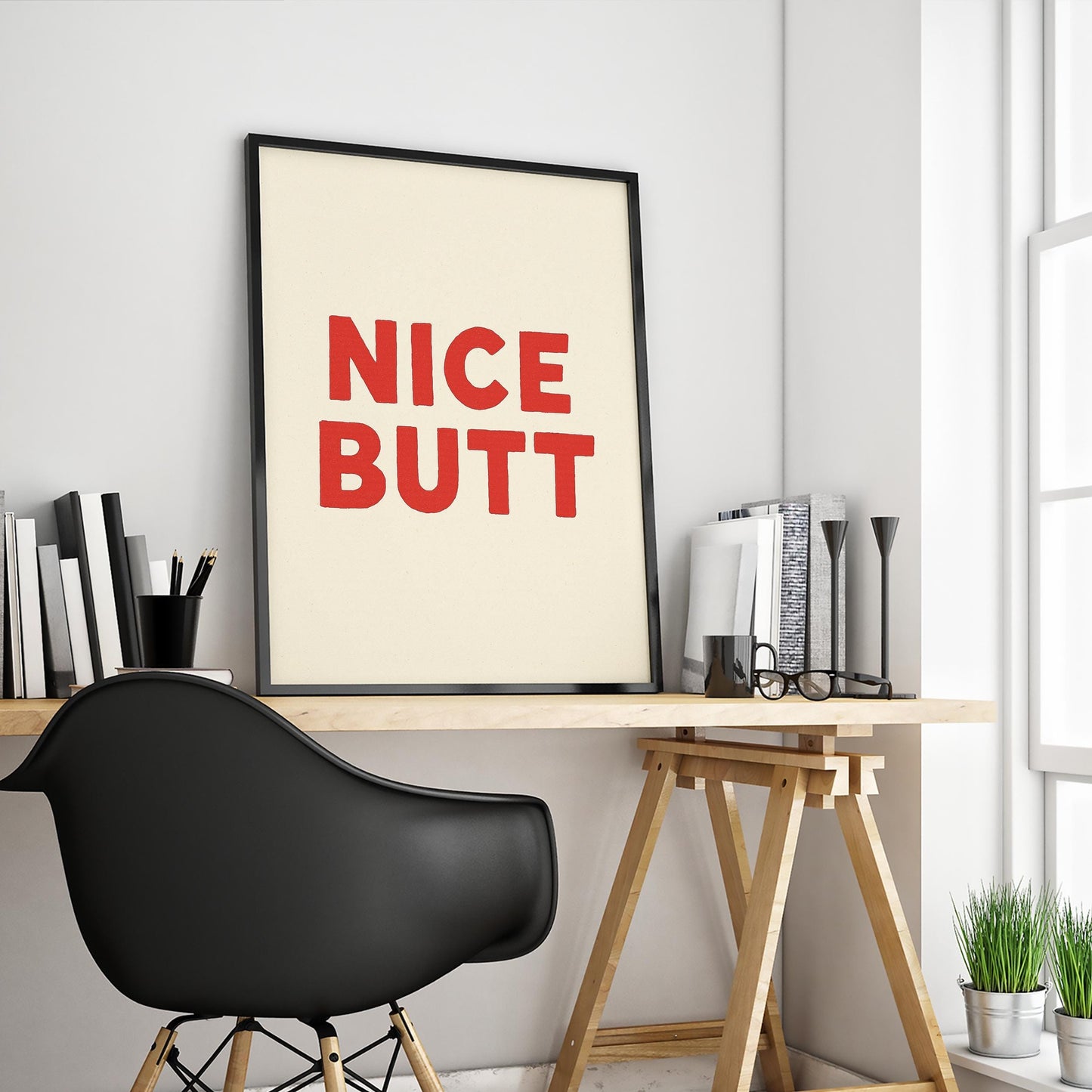 Nice Butt Poster – Funny Bathroom Wall Art in Bold Red Minimal Style