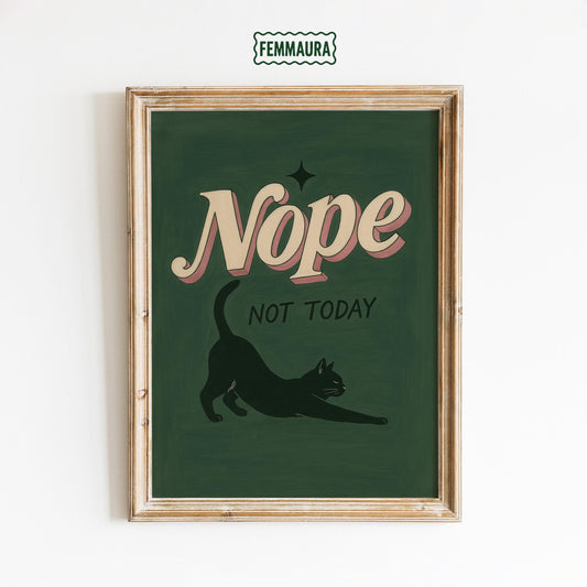 Lazy Cat Wall Art – Funny Cat Poster With Green Retro Print & Vintage Typography