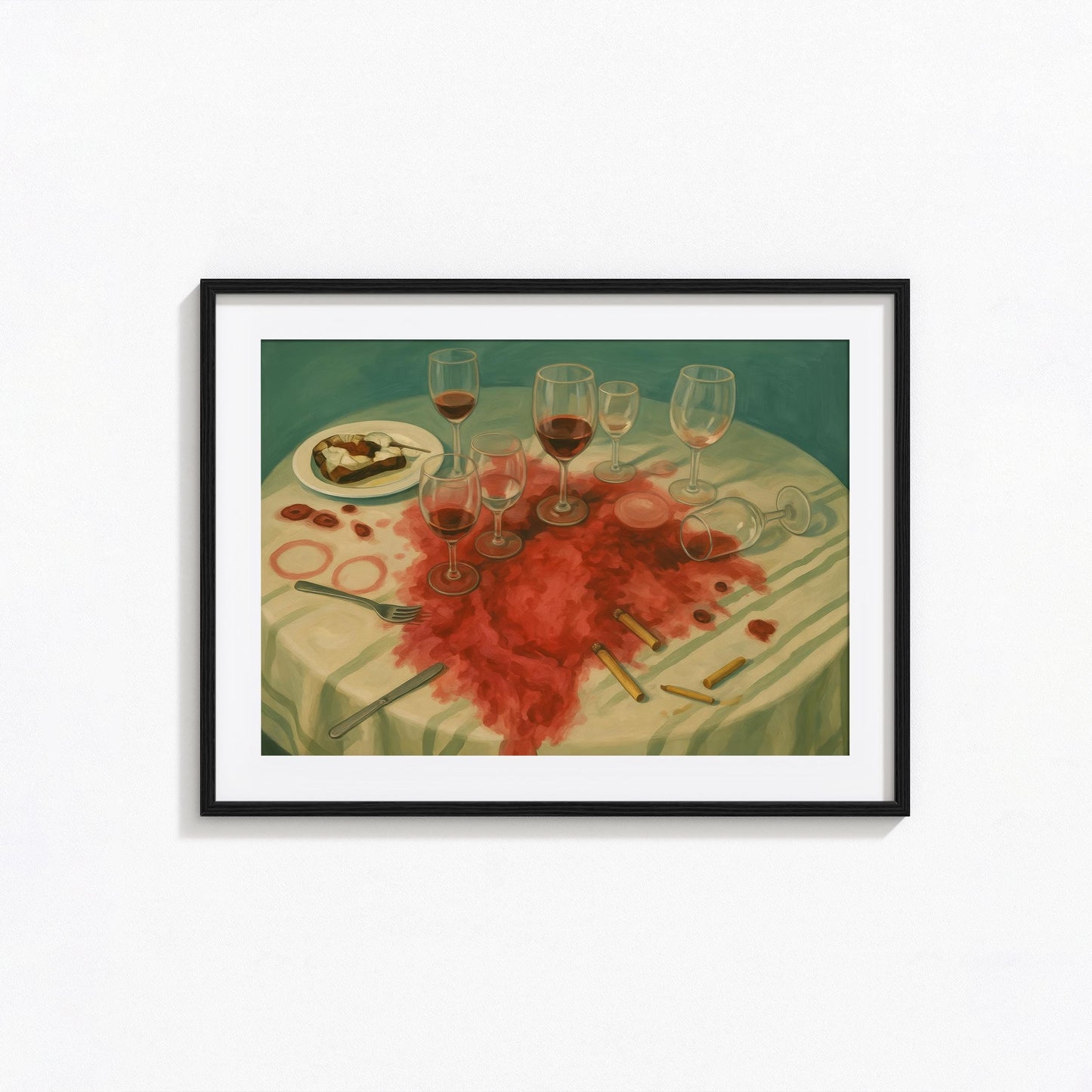 Dark Academia Wall Art – Surreal Still Life With Chaotic Wine Glass Scene