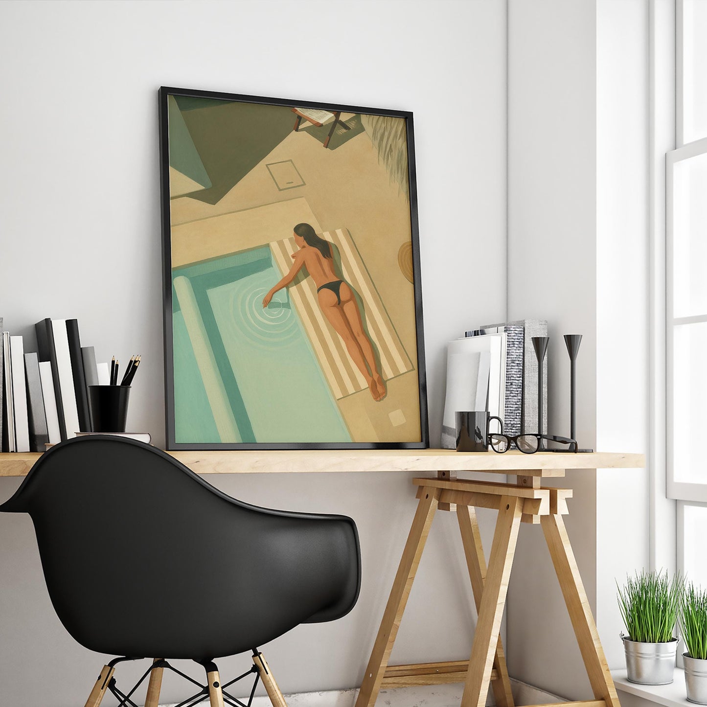 Poolside Relaxation Poster – Modern Summer Retro Wall Art With Silky Touch Print