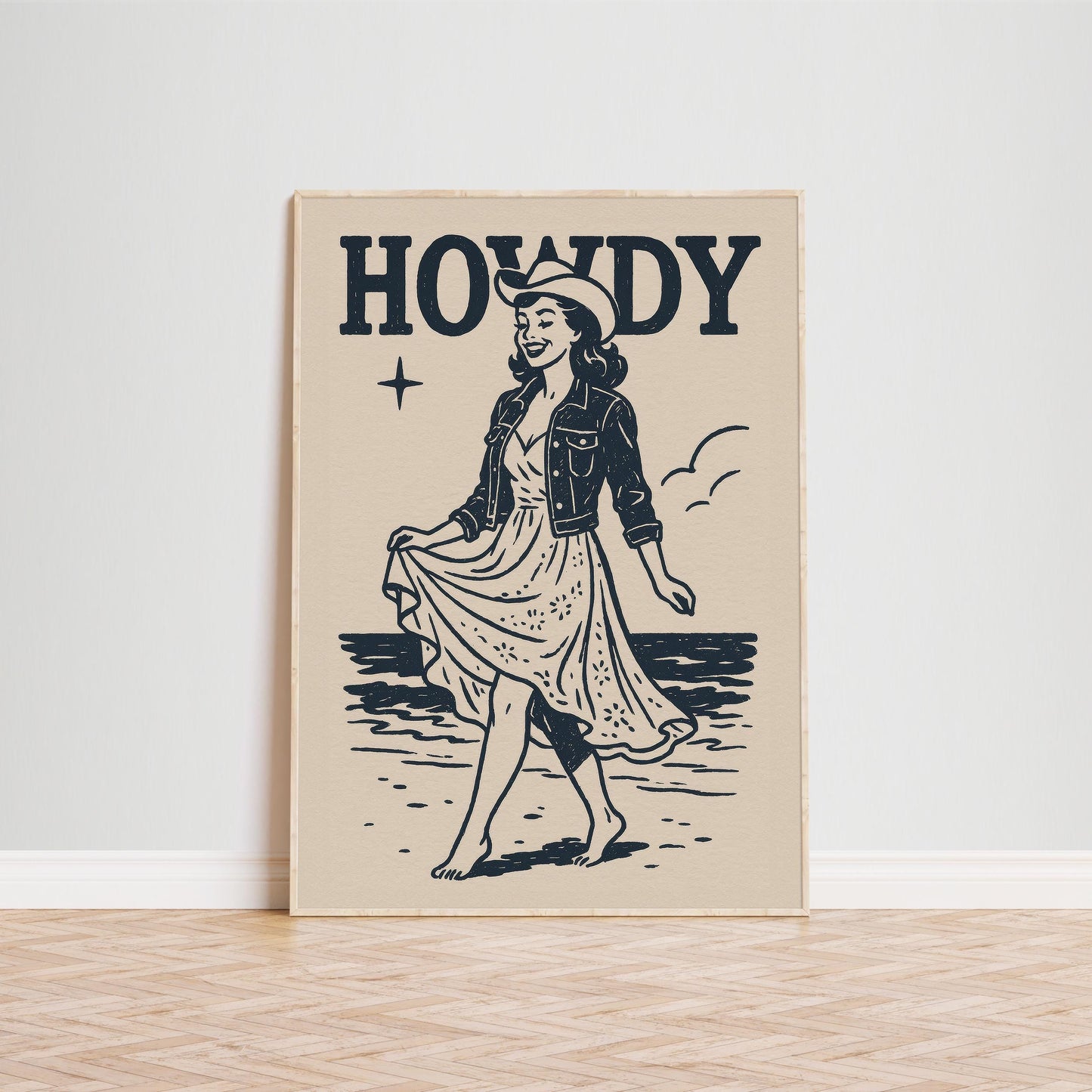 Beach Cowgirl Poster – Retro Western Wall Art With Soft Summer Vibes