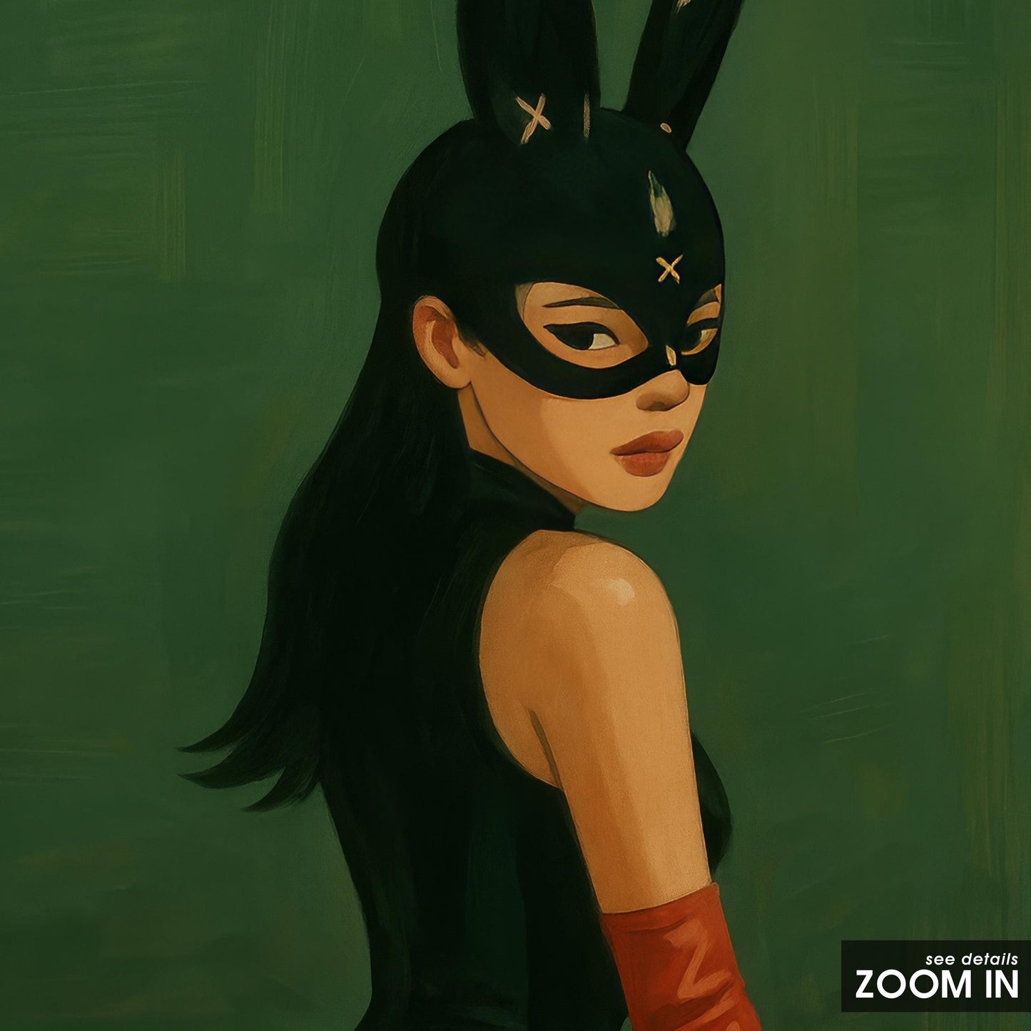 Femme Fatale Poster – Bunny Mask Art | Seductive Wall Print for Bedroom Decor