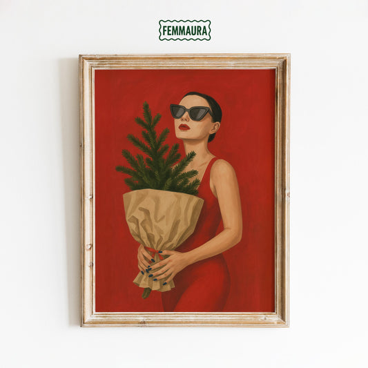 Christmas Tree Poster – Chic Red Dress Wall Art | Modern Festive Decor