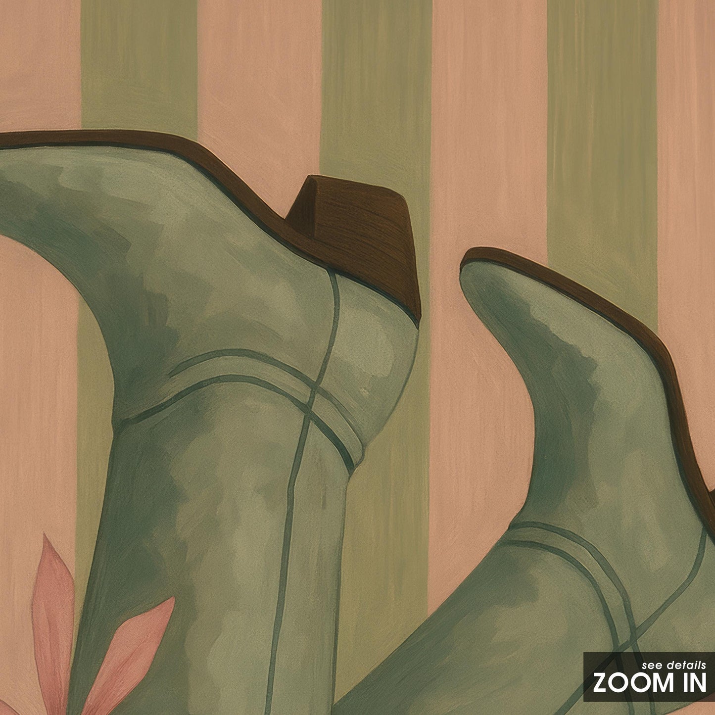 Mint Cowgirl Boots Poster – Feminine Western Wall Art with Retro Stripes & Pink Bow