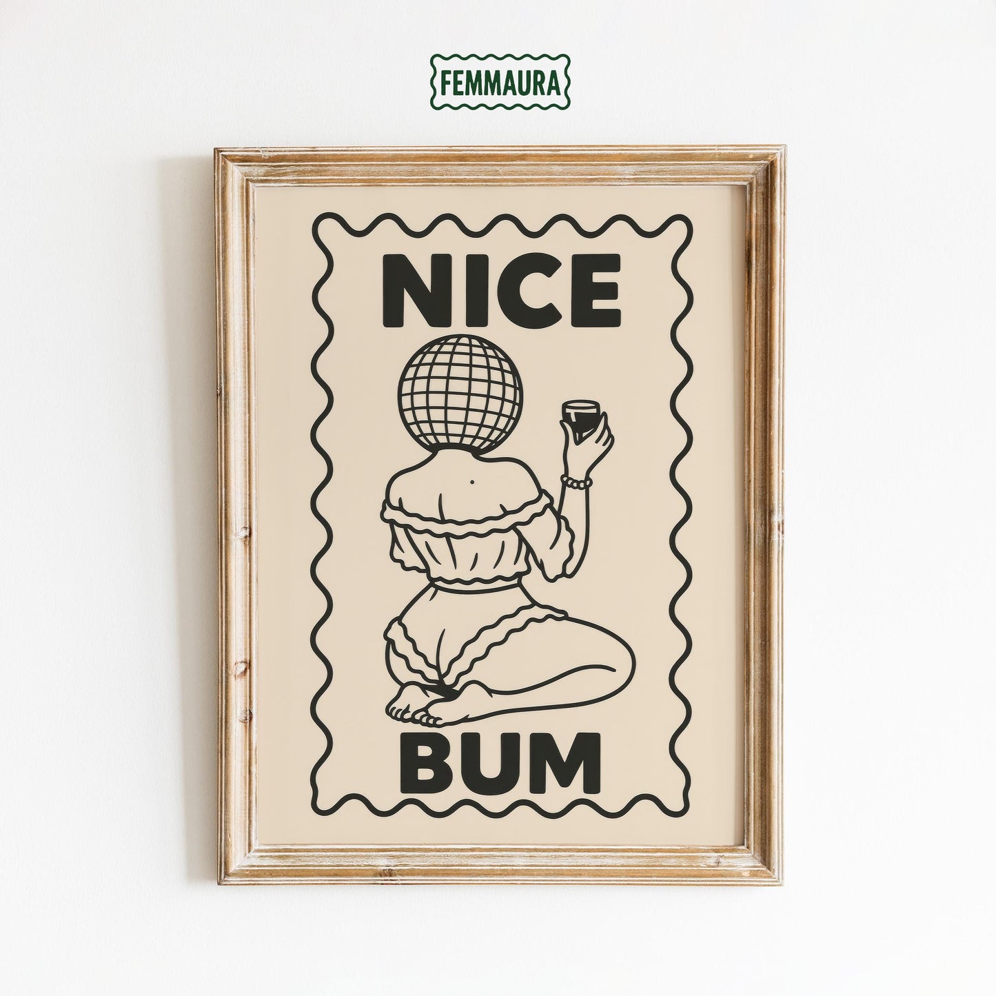 Funny Disco Ball Poster – Cheeky Femme Art Print | Minimalist Line Art Wall Decor