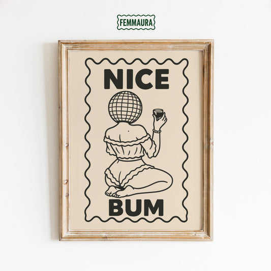 Funny Disco Ball Poster – Cheeky Femme Art Print | Minimalist Line Art Wall Decor