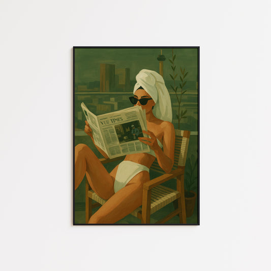 Modern Feminine Wall Art – Urban Balcony Art | Green Cityscape Poster Print