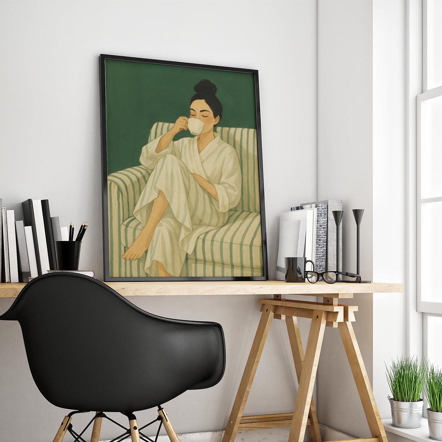 Feminine Minimalist Coffee Poster – Quiet Morning Wall Art | Cozy Feminine Print